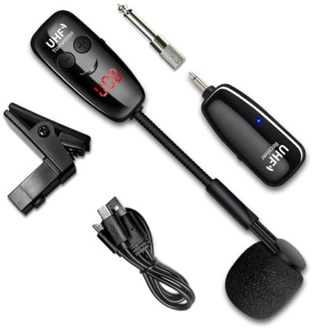 Muuoeou Émetteur de microphone sans fil professionnel pour spectacles sur scène, émetteur de microphone pour saxophone, micro sans fil