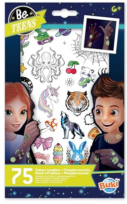 BUKI TA008 - Abwaschbare Tattoos – Phosphoreszierend | Temporäre Kindertattoos ab 6 Jahren | Leicht zu entfernen