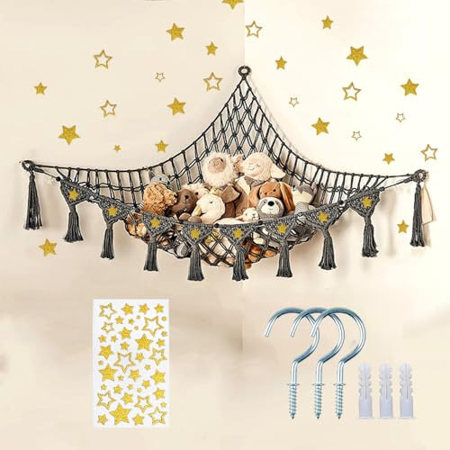 DreamyRetreat Teddy Hammock Toy Storage Net Teddy Storage Teddy Net Hammock Toy Hammock For Soft Toys, Stuffed Animals Hammock Hand Woven Boho Preppy Toy Net for Kids Room Corner Hanging Decor