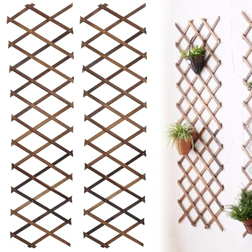 Treillis De Jardin Extensible, 2 Pièces Support De Jardinière en Treillis Extensible, Jardinières Murales en Treillis en Bois, Treillis Bois Extensible, Treillis Extensible en Bois pour Vignes Fleurs
