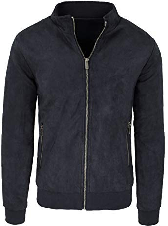 Evoga Giacca Giubbotto Uomo Scamosciato Slim Fit Giubbino Bomber chiodo