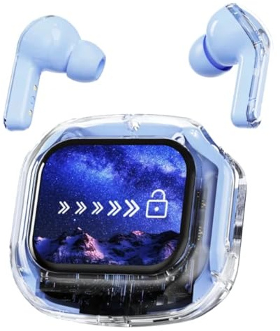 GoodSur Air Max Wireless Earbuds, Bluetooth 5.3 HiFi Stereo Deep Bass, ENC Noise Cancelling Mic Wireless Earphones, Bluetooth Earbuds With Smartl LED Touch Display Charging Case, USB-C (Blue)