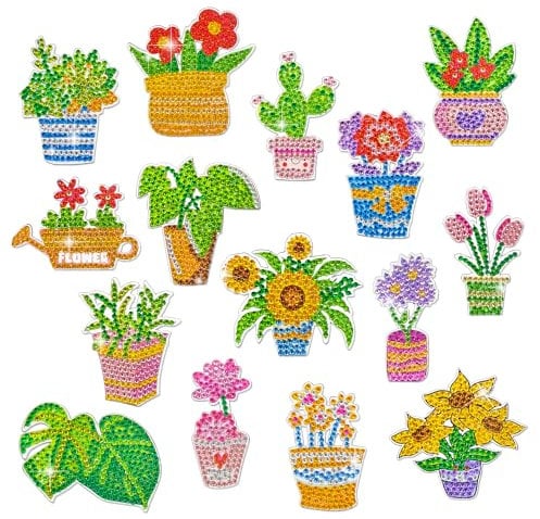 YMIFEEY 15 Stück Diamond Painting Aufkleber Blumen, Diamond-Painting Sticker mit Magnete, Diamant Painting Kinder Erwachsene Bastelset Kühlschrankmagnete für Whiteboard Magnettafel Scrapbooking