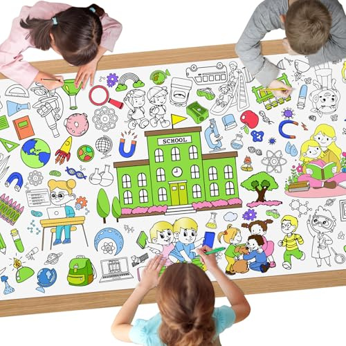 AYESY Papier-Tischdecke zum Ausmalen, 183 x 76cm Motiv Schul Riesige DIY Papier Tischdecke Kreative beschäftigung für Mal Mich Bunt