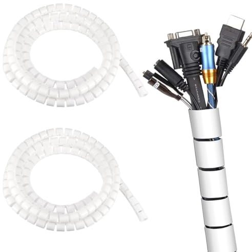 BQRKOTM Paquet de 2 Gaine Câble 2,0 m Conduit De Câble Bureau Gaine Spirale Gaine Spirale pour Câble Management ou Cacher Les câbles 10 mm Blanc