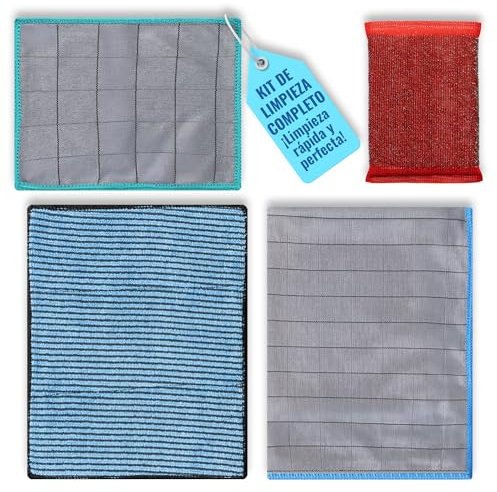 Bayetas y paños de Microfibra Ideal para Limpiar los Cristales del hogar. Kit Profesional de Trapos Cristales de la Cocina, del Coche, para Superficies delicadas y más. (4)