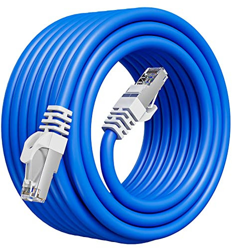 MEIPEK Câble Ethernet 30m, CAT6 FTP Blindé Cable RJ45 30m Haute Vitesse Câble Réseau, 550MHz Gigabit Câble LAN, CCA 24AWG Extérieur Imperméable Cabl Internet Bleu pour Routeur Switch Modem