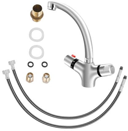 360 Grad schwenkbarer Wasserhahn, Waschbeckenarmatur, Doppelgriff-Thermostat-Küchenarmatur, Waschtischarmatur, Küchenarmatur mit Montagematerial