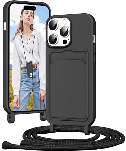 Vauki Handyband Silikon Hülle für iPhone 11 Pro mit Band, Handyhülle mit Kartenfach, Abnehmbar Einstellbar Kordel Kette zum Umhängen, Stoßfeste Schutzhülle Case für iPhone 11 Pro Schnur (Schwarz)