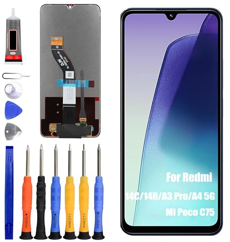 ERYNK Pantalla LCD para Redmi 14C/14R/A3 Pro/A4 5G/XiaoMi Poco C75 [con huellas dactilares] [6,88 pulgadas] Pantalla LCD táctil digitalizador con juego de herramientas