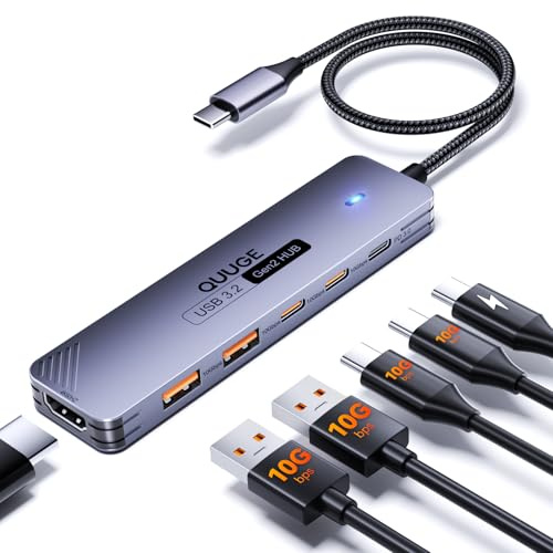 QUUGE 6-IN-1 USB C Hub with 4k@60Hz HDMI port, 100W PD for charge,2×USB-C 3.2 10Gbps & 2×USB-A 3.2 10Gbps data ports for MacBook, LapTop,PC, Switch,PS5,Xbox