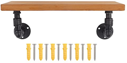 QWUUYEC Wandregal Metall Eisenregal, Massivholz Board, Retro Industrial Stil, 70 cm - Vintage Design, Robuste Wandmontage, Ideal Für Küche Und Wohnzimmer (1 Stufe)