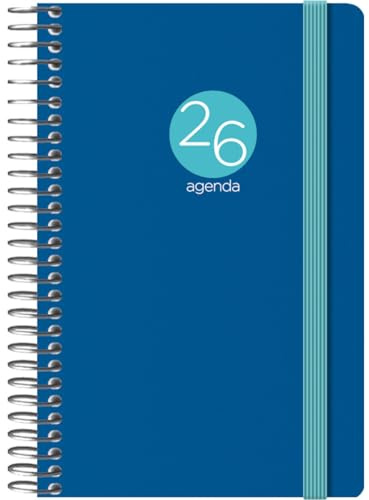 Dohe - Agenda 2026 - Wochenansicht, Taschenformat (8,5x13 cm), Flexibles Kunststoffcover, Spiralbindung und Gummiband, 12 Monate Januar bis Dezember, Jahresplaner auf Spanisch - Memphis Blau