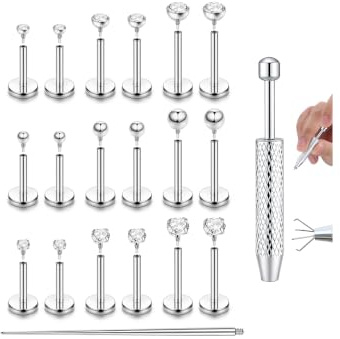 YADOCA 16G/18G Helix Piercing Ohr Chirurgenstahl Flatback Ohrstecker Nasenpiercing Silber Gold Innengewinde Lippenpiercing Stecker Knorpel Tragus Nostril Labret Piercing 6/8/10mm