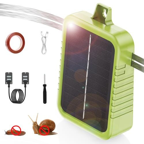 GQMBL Schneckenzaun Elektrisch Set, Eingebauter 2400-mAh-Lithium-Akku und 2W-Solarpanel, Schneckenschutz Stromgerät mit 12m Zaunband und Schneckenschutz Zubehör, Schutz vor Schnecken für Gärten
