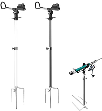 AVCMOTO Rutenhalter, um 360 Grad verstellbare Angelrutenhalter für das Angeln vom Ufer aus, höhenverstellbar von 63,5 cm bis 96 cm, multifunktionaler Angelrutenhalter aus Edelstahl für den Strand