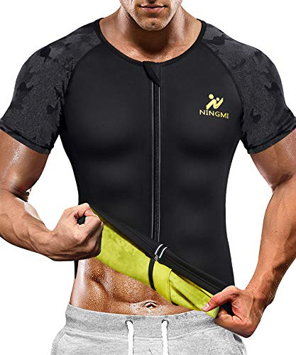 NINGMI Sauna Suit for Men Hot Sweat Suit Sauna Shirt Sweat Body Shaper Workout Neoprene Suit Zipper Short Sleeve