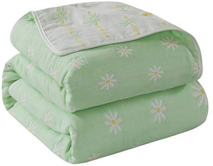 Hayisugal Kuscheldecke zweiseitig Tagesdecke Bettüberwurf 100% Baumwolle Kinder Überwurf Decke Baumwolldecke Bunte Decke Kinder Bettdecke Decken Winter Sofa Decke, Grün Gänseblümchen, 150 x 200cm