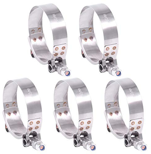 Hilitchi 5PCS Stainless Steel T-Bolt Clamps with Rounded Band Edges Turbo Intake Intercooler Clamp (57-65MM)
