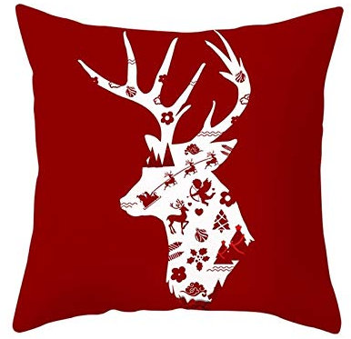 Stfery Kissenbezug 50x50 Nordic, Weihnachtliche Kissenbezüge Rotwein Weihnachten REH Kissenhülle Polyester Cushion Cover 1er