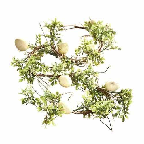 Loberon Girlande Antonin, sehr naturnah, romantisch & stilvoll, biegsam, Wohn-Accessoire, Osterfest, Ostern, Osterdekoration, Kunststoff, grün/weiß