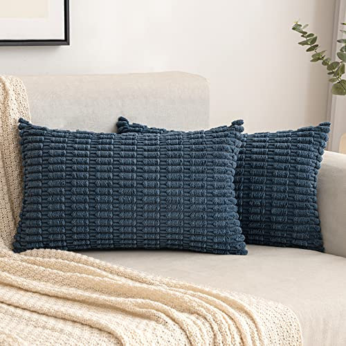 EMEMA Kordsamt Kissenbezüge Dekorative Sofakissen Moderne Kissenhüllen 30x50 cm Dekokissen Weicher Zierkissenbezug für Wohnzimmer Sofa Schlafzimmer 2er Set blau