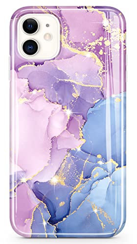 JAHOLAN Kompatibel mit iPhone 11 Hülle, Bling Glitzer Sparkle Marmor Design Klar Bumper Schutzhülle TPU Stoßfest Flexibel Weich Gummi Silikon Handyhülle Lila Blau
