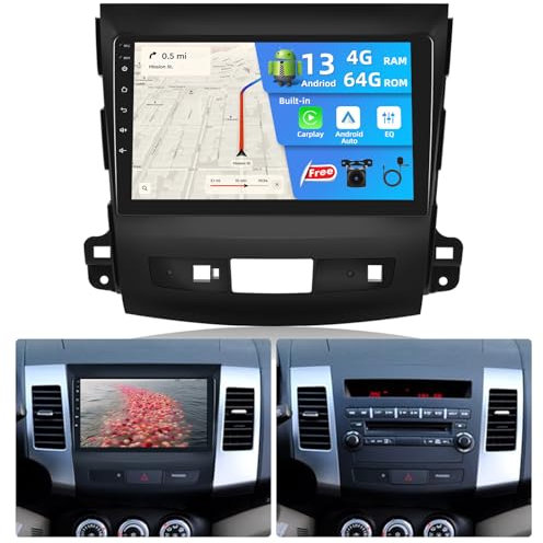 2G+64G Android Autoradio für Mitsubishi Outlander 2/Peugeot 4007/Citroen C-Crosser 2008-2015, 9 Zoll Touchscreen, kabelloses Apple Carplay/Android Auto/Hi-Fi Audio/Wi-Fi