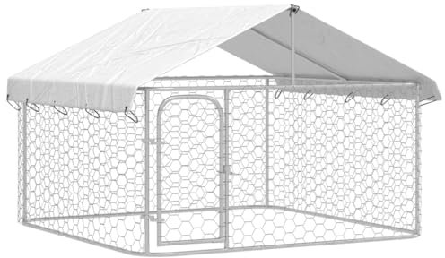 vidaXL Steel Outdoor Dog Kennel With UV-Protected Weather- Canopy – Aversatile Play, Exercise and Training Space