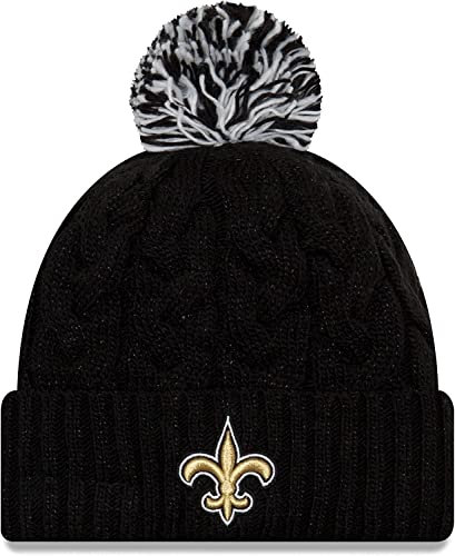 New Era Damen NFL Offizielle gemütliche Zopfstrick-Manschette Pom Beanie Mütze, New Orleans Saints, Einheitsgröße