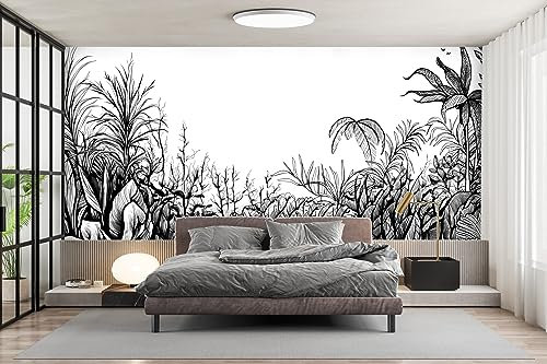MAMBO DECO Papier Peint Panoramique Abstract Jungle, Tapisserie Géante Murale intissée 160g à encoller, pour Salon Chambre parentale restaurant Décoration Murale. (186 x125 cm, Noir Blanc)