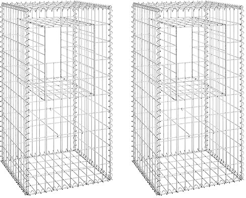 PRISSENT Paniers à gabion extérieurs à tour 2 pièces 50 x 50 x 100 cm en fer gabions métalliques Clôture de jardin séparateur mural pour décorations de jardin résistant aux intempéries