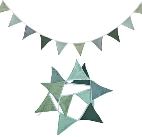 Moguri Wimpelkette Kinderzimmer, 100% Stoff aus Musselin Baumwolle, Tolles Zubehör für Hausbett, Babybett & Kinderbett, Wanddeko Geschenk, Kinderzimmer Deko Mädchen & Jungen