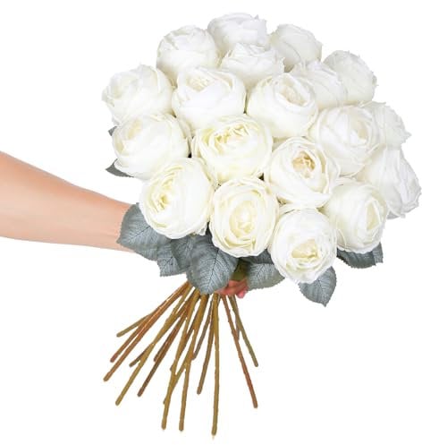 Kisflower Lot de 10 artificielles Blanc,50cm Haute Unique Longue Tige Fausse Fleur,Fleur de Soie Fleur réaliste pour Table Bureau fête Mariage décor(10, Blanc)