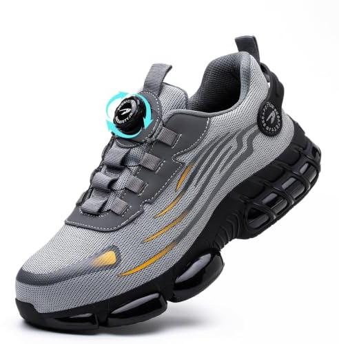 GemChve Scarpe Antinfortunistiche Uomo Donna Leggere Traspiranti Sneakers Antiscivolo Scarpe Sicurezza con Punta in Acciaio Regolazione Rapida dei Lacci 36-46 EU