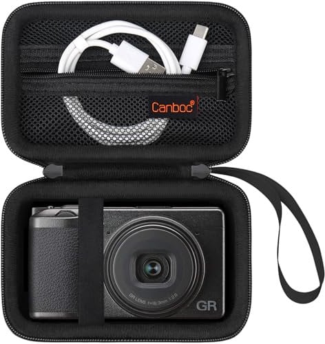 Canboc Carrying Case for Canon PowerShot V1 Digital Camera/Ricoh GR III HDF/GR IIIx/GR III/GR II/GR Digital Camera, Mesh Pocket fits USB Cable, Batteries, Black