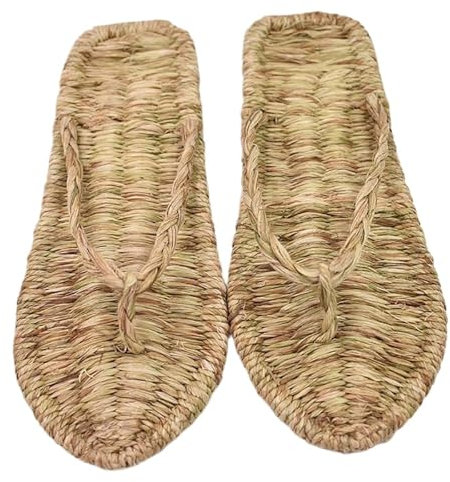 SUBLXPoten Sandales de Plage en Paille Sandales en paille faites à la main for hommes et femmes, sandales de plage, pantoufles plates à semelles en paille tissée, pantoufles de plage(8.5)