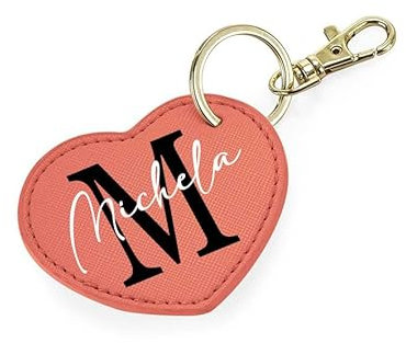 Mr. Gadgets Portachiavi Eco Pelle Personalizzabile con Nome - e Lettera Maiuscola (Cuore, Salmone)