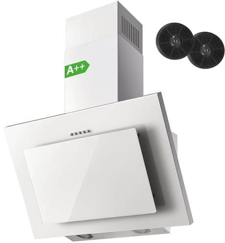 Campana Extractora 60 cm, TopStrong Clase A++ Campana Cocina Decorativa 60 cm Blanco con Filtro Carbono, Evacuación al Exterior & Recirculación Interna, Bajo Consumo, 350m³/h, 3 Niveles, LED