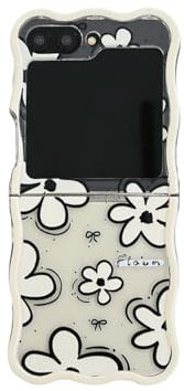 PIQIUZC Custodia protettiva per Samsung Galaxy Z Flip 6 con stampa floreale e cinturino in perline, struttura riccia kawaii, custodia protettiva per Galaxy Z Flip 6 (senza catena)