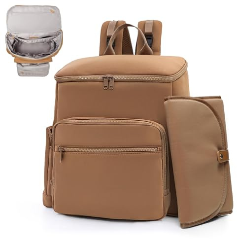 MISS FONG Baby-Wickeltasche, Wickelrucksack, Neopren, Wickeltasche, Reise-Wickeltasche mit 16 Babytaschen, faltbare Wickelunterlage, Kinderwagengurte für Mütter und Väter, Schwarz, Braun