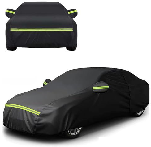 LCJAN Autoabdeckung für Tesla Model S Plaid 2021, Wasserdicht UV-Schutz Regen und Schneefest Lange Reflektorstreifen Autogarage Abdeckplane,A Black