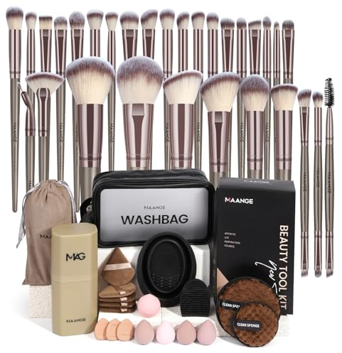 MAANGE Makeup Brush Set 51 PCS Professional Makeup Brushes Soft Foundation Powder Eyeliner Eye Shadow Makeup Brushes Set Travel Make up Brush Kit (Champagne)