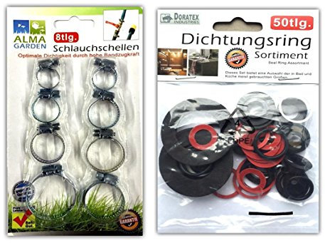 8tlg Schlauchschellen Ø 2-4cm & 50tlg. Dichtungsring Set Schellen Dichtungen