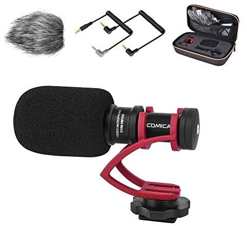 COMICA Micrófono cámara compacta CVM-VM10II Micro Direccional con Condensador Wind Muff Micrófono Cardioid Shotgun para DSLR Cámara Canon,Nikon,Fuji,Sony,Panasonic,Smartphones etc.(Rojo)