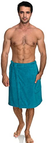 TowelSelections Herren-Duschtuch, verstellbar, Baumwoll-Frottee, mit Druckknöpfen, Algier blau, L/XXL