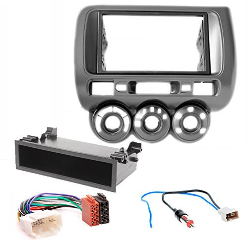 CARAV 11-464-45-12-2 Doppel DIN Autoradio Radioblende Einbauset Dash Installation Kit für Fit, Jazz 2002-2008 (Manual Air-Conditioning) (Left Wheel) + ISO Adapter und Antennenadapter+Ablagefach
