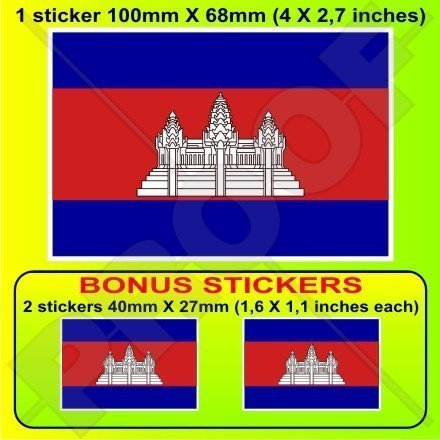 Kambodscha Kambodschanische Flagge Srok Khmer, Kampuchea 100mm Auto & Motorrad Aufkleber, Vinyl Sticker x1+2 BONUS