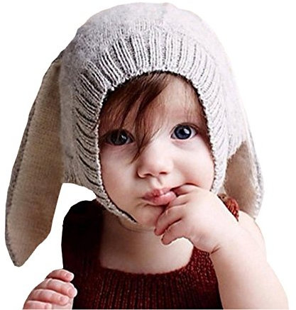 EROSPA® Süße Baby-Winter-Mütze mit Hasenohren Rabbit Strickmütze Beanie Mädchen Jungen Kaninchen (Grau)