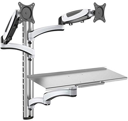 HFTEK 2-Fach Monitorarm – dual - Wandhalterung für 2 Bildschirme von 15 bis 27 Zoll mit VESA75 / 100 – mit Tastaturablage (FY22WS)